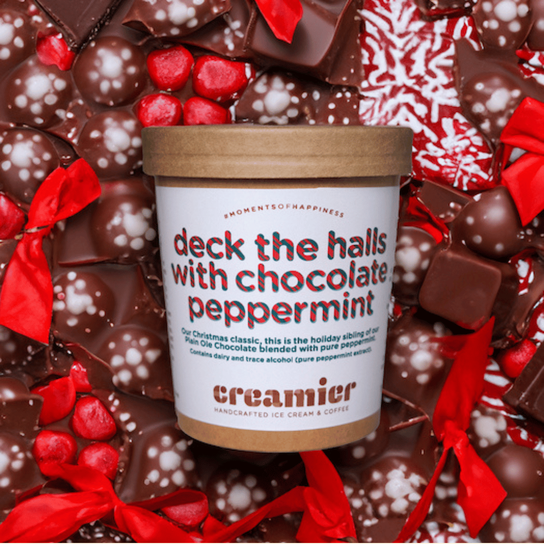 Our Christmas classic, this seasonal flavour is the holiday sibling of our delicious Plain Ole Chocolate ice cream with the addition of pure peppermint for a cool finish. Decadent yet light, it's like a cool rush of winter air on a December day.